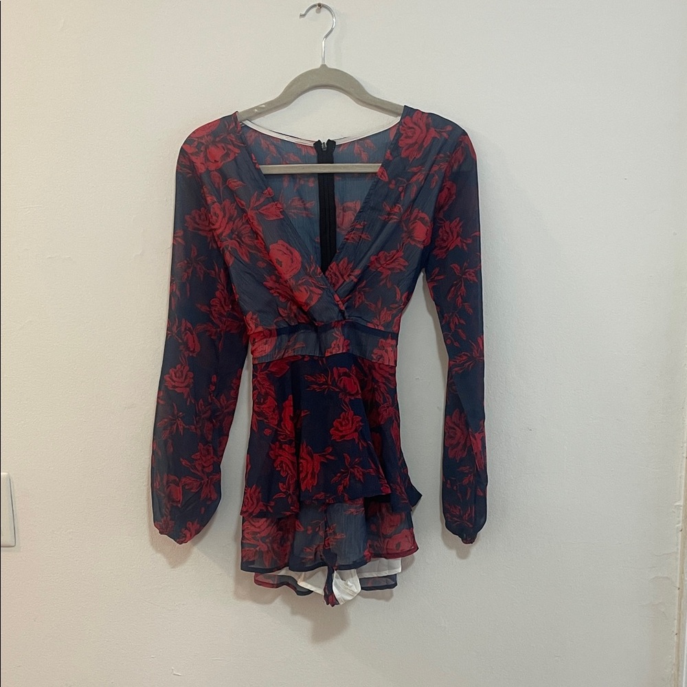 Floral Red and Blue Women's Top